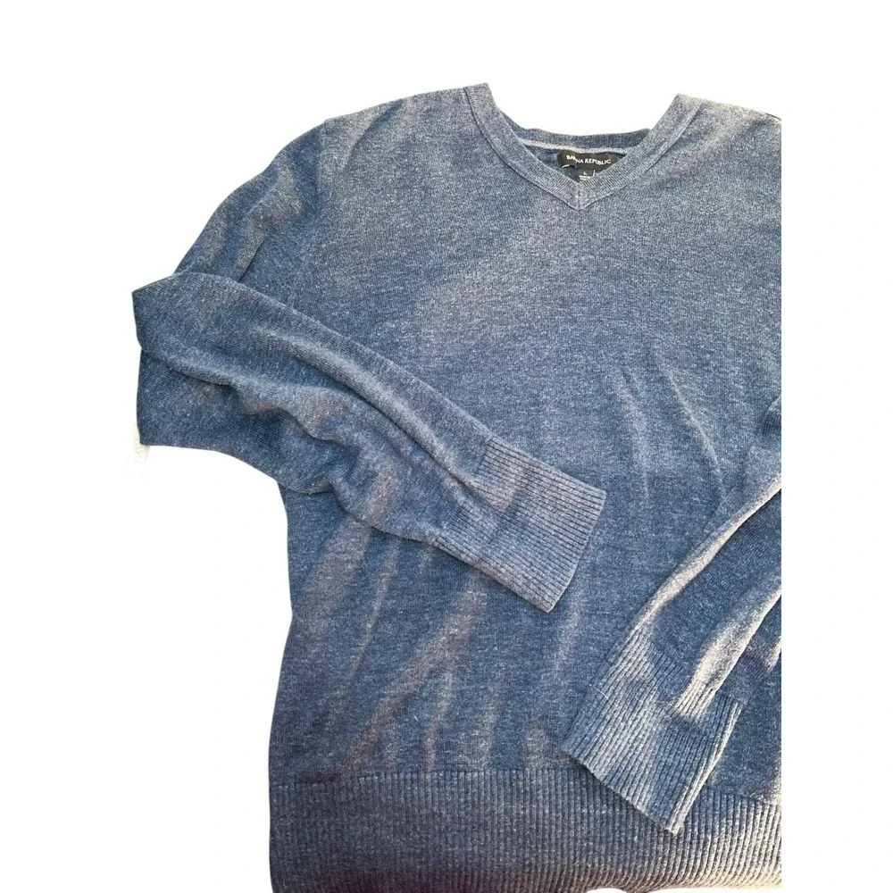 Banana Republic Sweater Mens Large Blue Long Sleeve V Neck‎ 100% Cotton